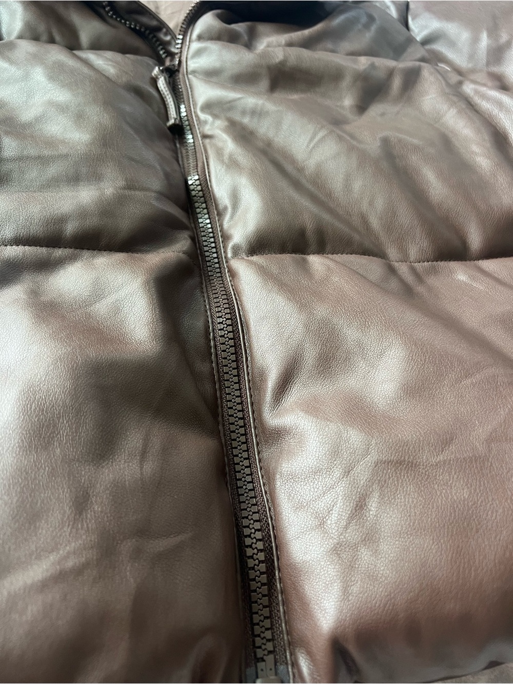 Old Navy Mock Neck Faux Leather Puffer Brown Jacket | Size XL Tall - Picture 3 of 9